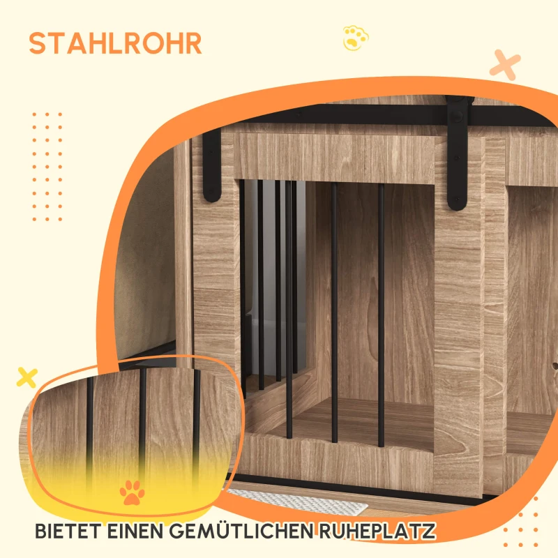 PawHut Käfig Hundehütte für Haustiere innen mit Schiebetür, Metall Holzoptik, Maße 57H x 80L x 54B cm
