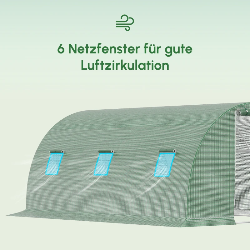 Outsunny Foliengewächshaus begehbares Polytunnel 4,5 x 3 m Gewächshaus mit 6 Fenster Treibhaus Frostschutz Stahlrohr Dunkelgrün