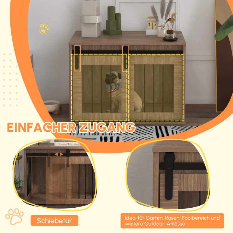 PawHut Käfig Hundehütte für Haustiere innen mit Schiebetür, Metall Holzoptik, Maße 57H x 80L x 54B cm