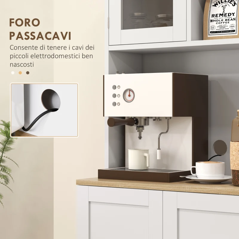 HOMCOM Dispensa da Cucina Porta Microonde con Ripiani Aperti e Armadietto con Portaspezie, 60x35x169 cm, Bianco