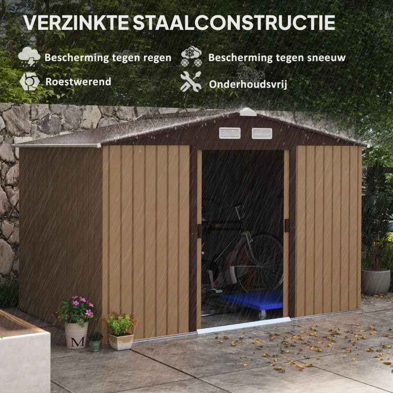 Outsunny gereedschapsschuur met fundering gereedschapsschuur tuinschuur tuinschuur metaal geel 277 x 195 x 192 cm