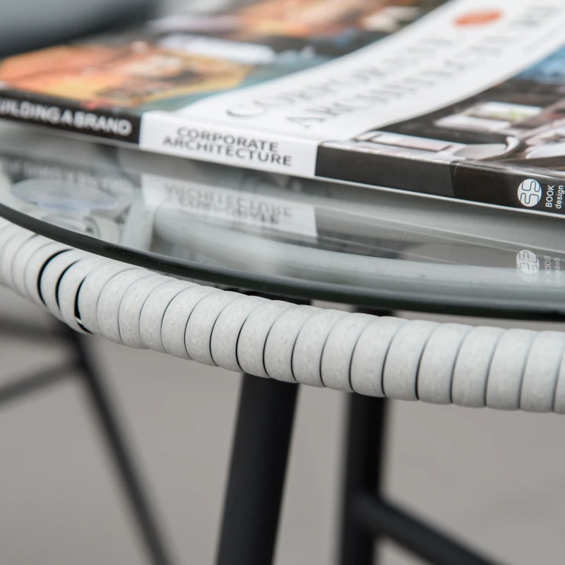 Outsunny Set Mobili da Giardino 3 Pezzi con Tavolino e Sedie in Rattan PE, Poilestere e Acciaio per Esterni, Grigio