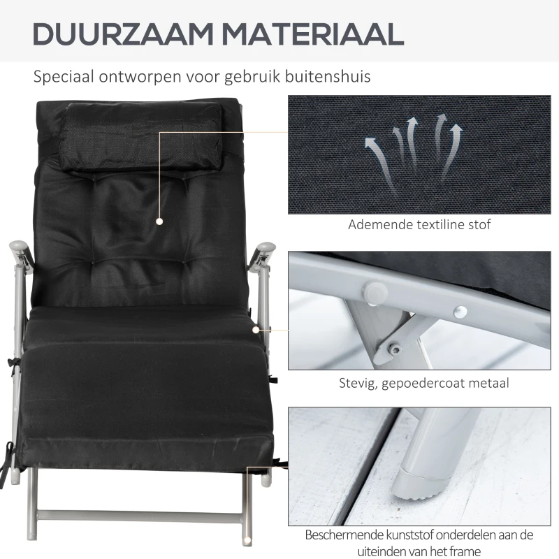 Outsunny Ligbank, Opvouwbare Tuinligbed, Metaal, Verstelbaar, Zwart