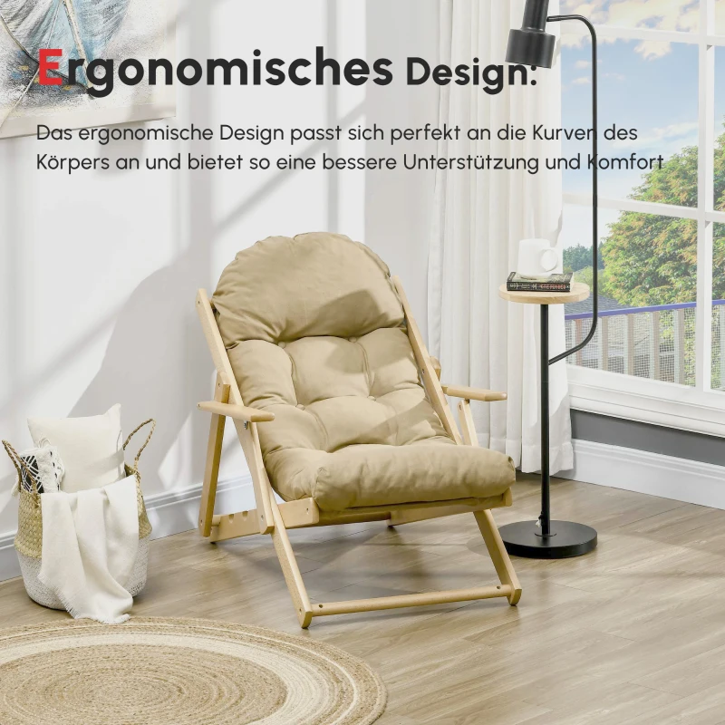 HOMCOM Akzentsessel, Relaxsessel, verstellbare Rückenlehne, Buchenholzrahmen, bis 120 kg, Braun(m-6)