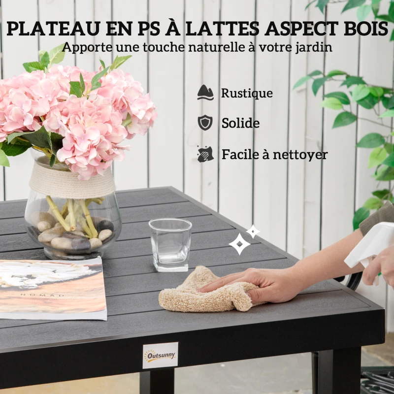 Outsunny Table à manger de jardin pour 4 personnes, en aluminium, 78 x 78 x 74 cm, noir