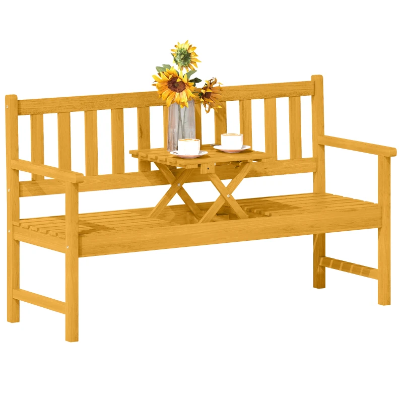 Outsunny 2-Sitzer Gartenbank Holz, wetterfest Sitzbank mit Rücken- & Armlehnen 320kg belast 149x56,5x89cm, Teak(m-10)