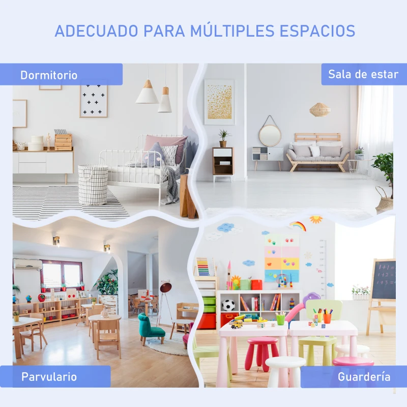 HOMCOM Mesa Infantil con 2 Sillas y Banco Juego de Muebles para Actividades para Niños de +3 Años para Dormitorio Gris y Blanco