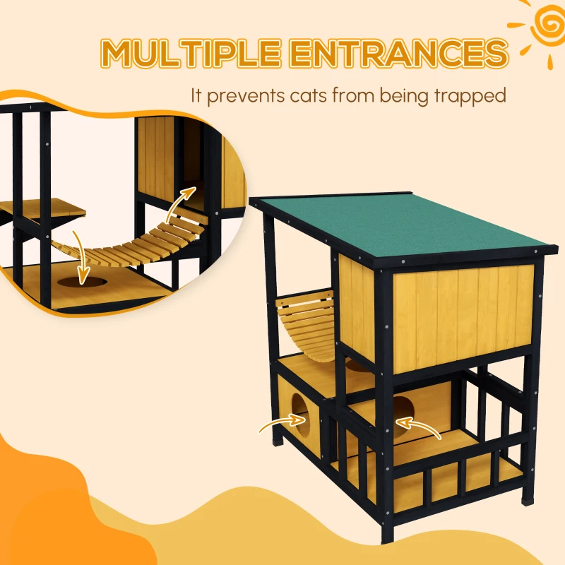 PawHut Katzenhuis Kattenhut Kattenhol, weerbestendig, 1 helling, 1 platform, 84,5 x 60 x 88 cm, Groen + Natuur(m-6)