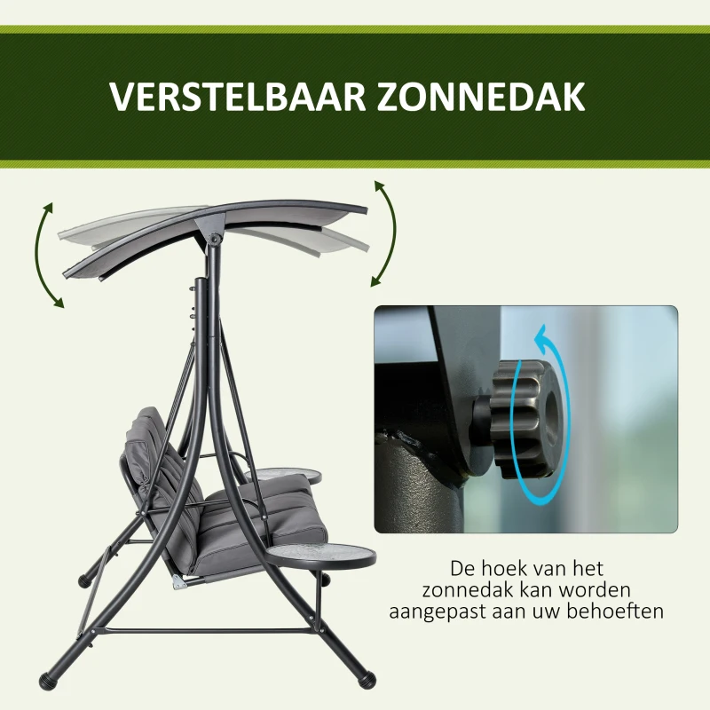 Outsunny Hollywoodschommel 3-zitter tuinschommel met verstelbaar zonnedak theetafel