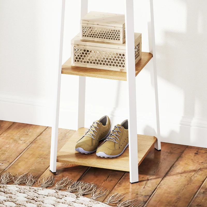 HOMCOM Compact Freestanding Coat Rack -  White/Oak