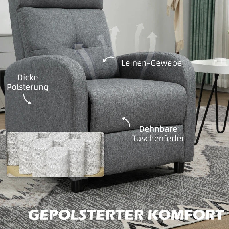 HOMCOM Relaxsessel mit Liegefunktion, ausfahrbares Fußteil, Taschenfederkern, bis 150 kg, Grau(m-5)