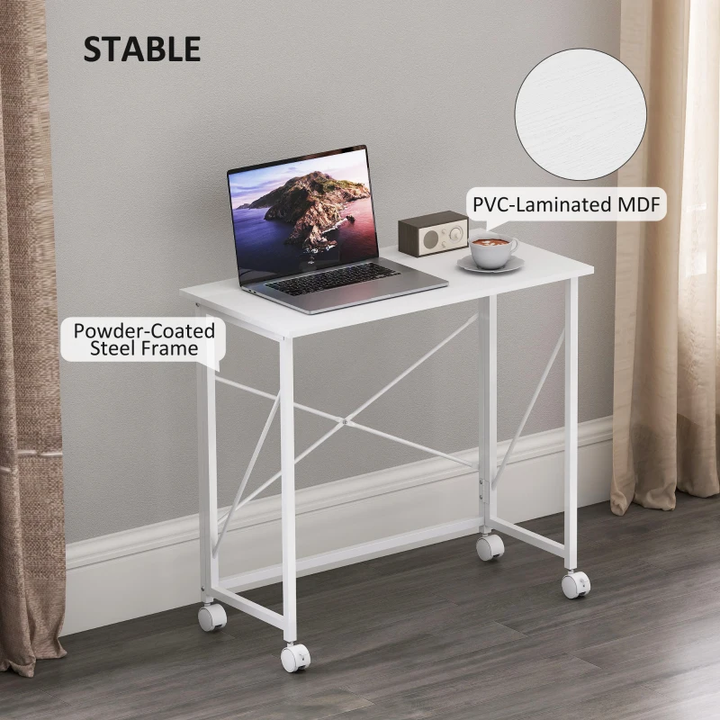 HOMCOM 80 cm Folding Desk on Wheels - White