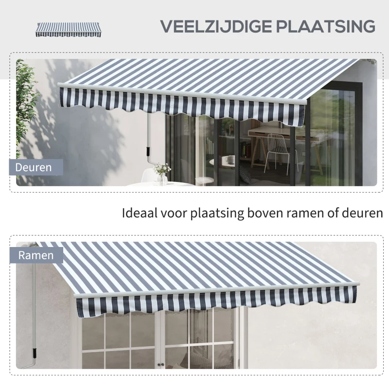 Outsunny Luifel aluminium knikarmluifel zonwering met handslinger 3,5 x 2,5 m grijs + wit