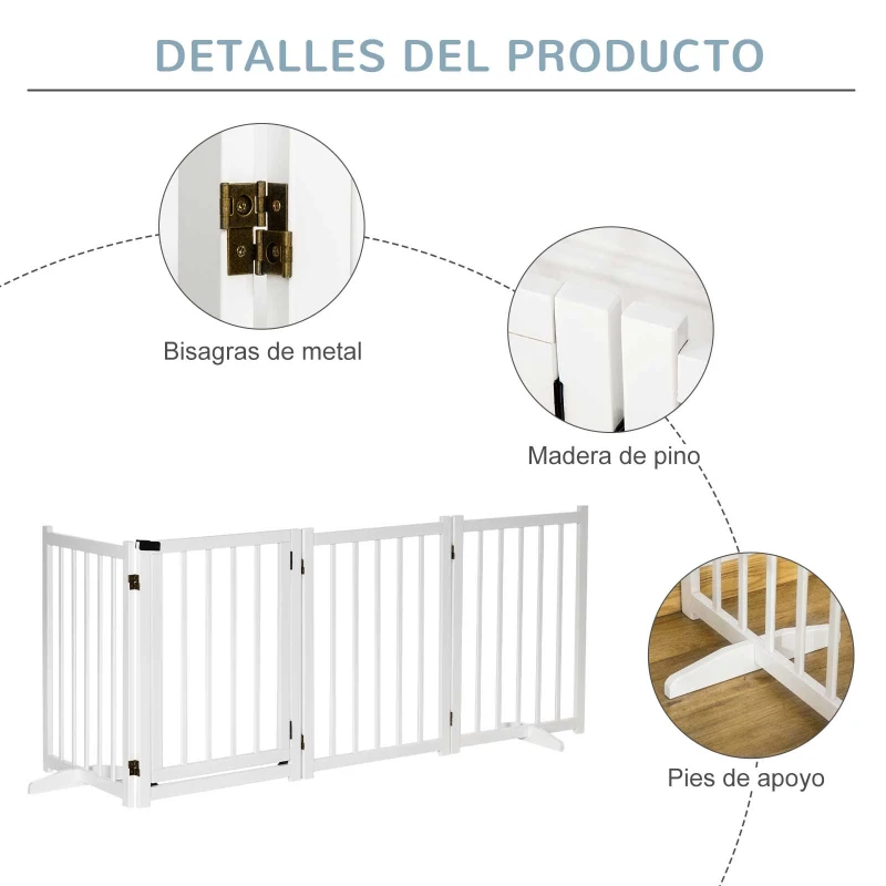 PawHut Barrera de Seguridad para Perros Plegable con Puerta y Cierre de Seguridad para Pasillos y Puertas 237,5x36x80 cm Blanco