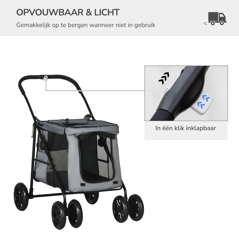 PawHut hondenbuggy, hondenwagen met kussen, opvouwbare hondenbuggy, kattenbuggy
