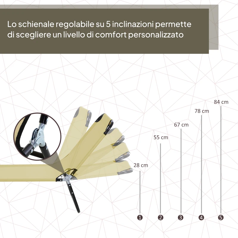 Outsunny Lettino da Giardino con Schienale Regolabile in 5 Posizioni, in Acciaio e Tessuto Oxford, 188x56x28 cm, Beige