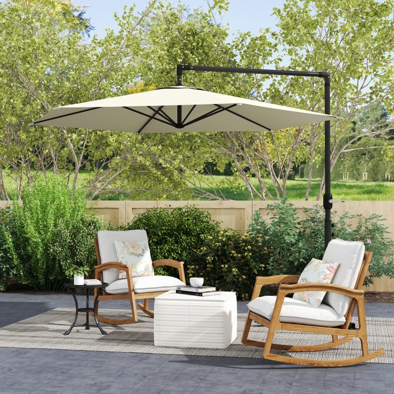 Outsunny Ombrellone da Giardino Decentrato 3x2.5 m con Base a Croce e Apertura a Manovella, Beige