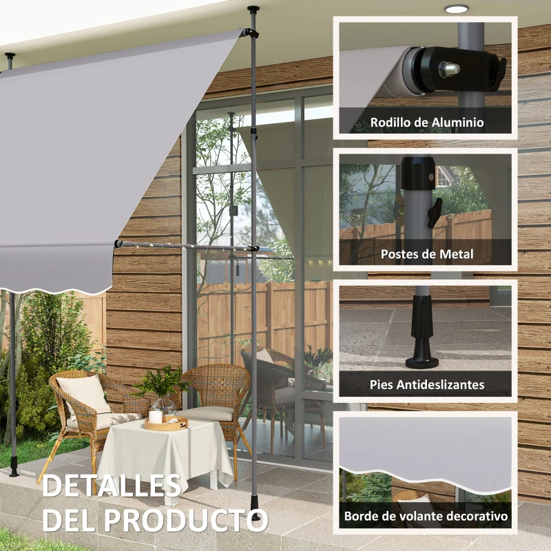 Outsunny Toldo Manual Retráctil 200x120x210-310 cm para Balcón y Terraza con Altura Ajustable con Manivela Gris