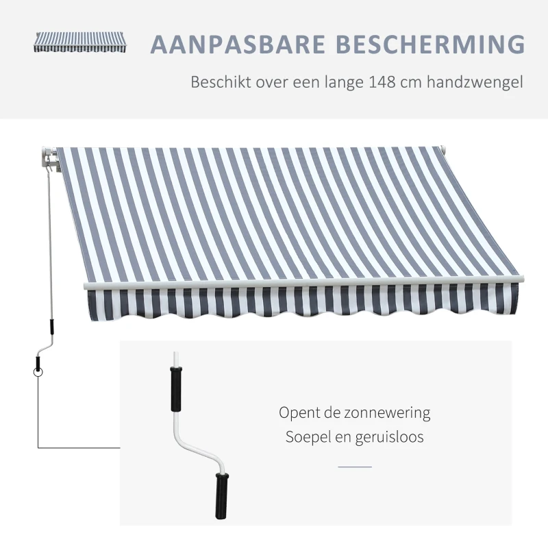 Outsunny Luifel aluminium knikarmluifel zonwering met handslinger 3,5 x 2,5 m grijs + wit