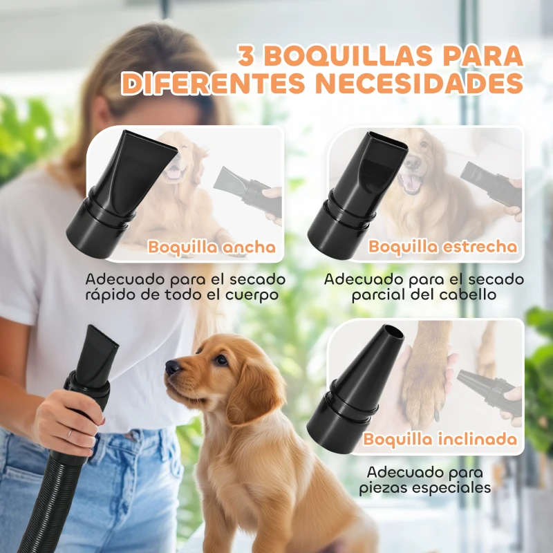 PawHut Secador para Perros de 2200W con Pantalla Digital Velocidad y Temperatura Ajustables 3 Boquillas Blanco