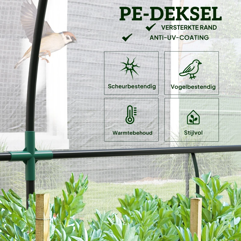 Outsunny Muurgemonteerd Kas, Toegankelijk Plantenhuis, Kunststof Zeil, 300 x 80 x 157 cm, Wit