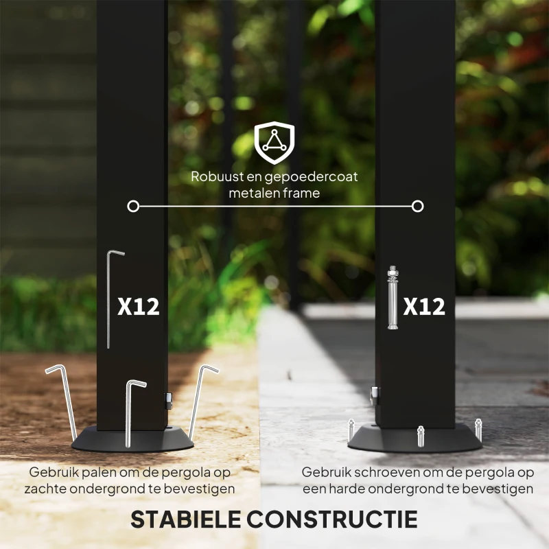 Outsunny 2,5 x 3 m Pergola, Wandgemonteerde Tuin Luifel, Waterbestendig, Metalen Frame, Afvoergaten, Schaduwdak, Donkergrijs