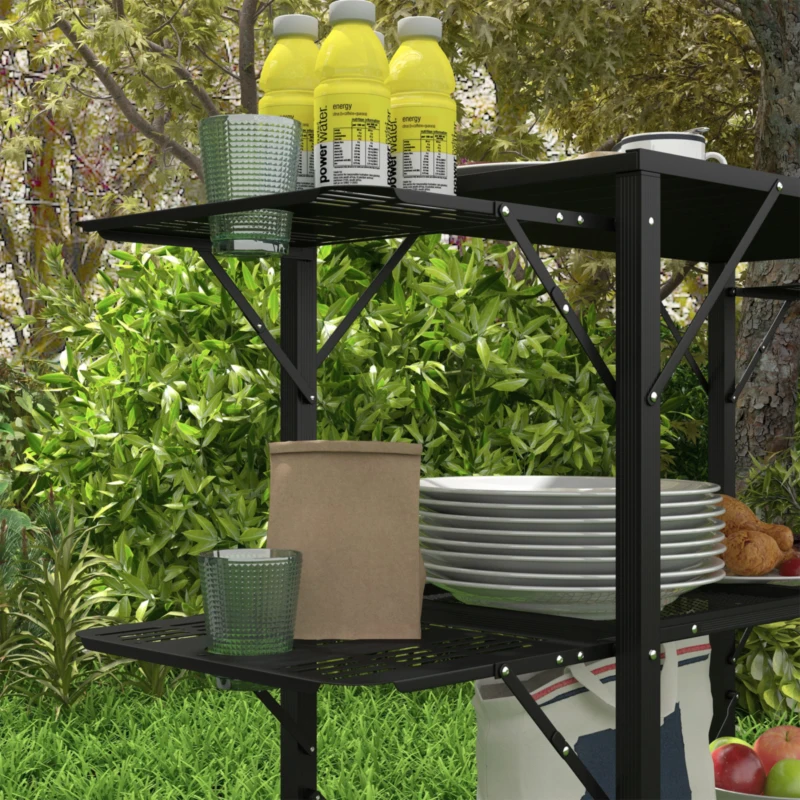 Outsunny Campingtisch Picknicktisch Outdoor-Küchenschrank, klappbar, wetterbeständig, 126 cm x 44 cm x 80 cm, Schwarz