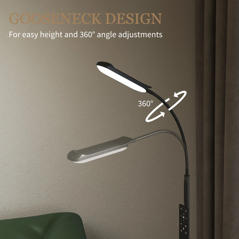 HOMCOM LED Floor Lamp, Standing Lamp with Remote & Touch Control, Stepless Dimmable Colours Temperature & Brightness, 360° Adjustable Gooseneck, 1 Hour Timer, Memory Function for Living Room, Black