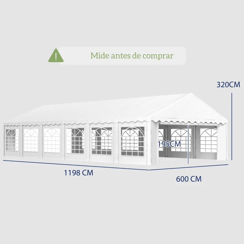 Outsunny Carpa para Fiesta 12x6 m con 12 Paredes Laterales Desmontables y 12 Ventanas Impermeable Protección UV 30+ Blanco