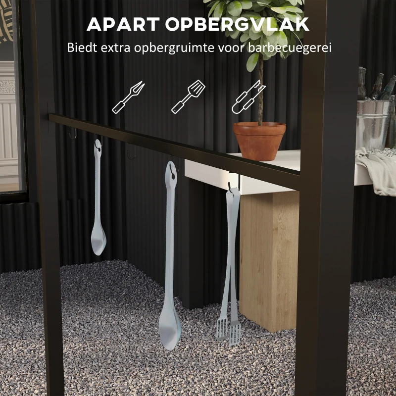 Outsunny Grillpaviljoen, Grillafdekking, Regenbescherming, Haken voor Gereedschap, Stalen Frame, Donkergrijs, 215 x 150 x 182/220 cm