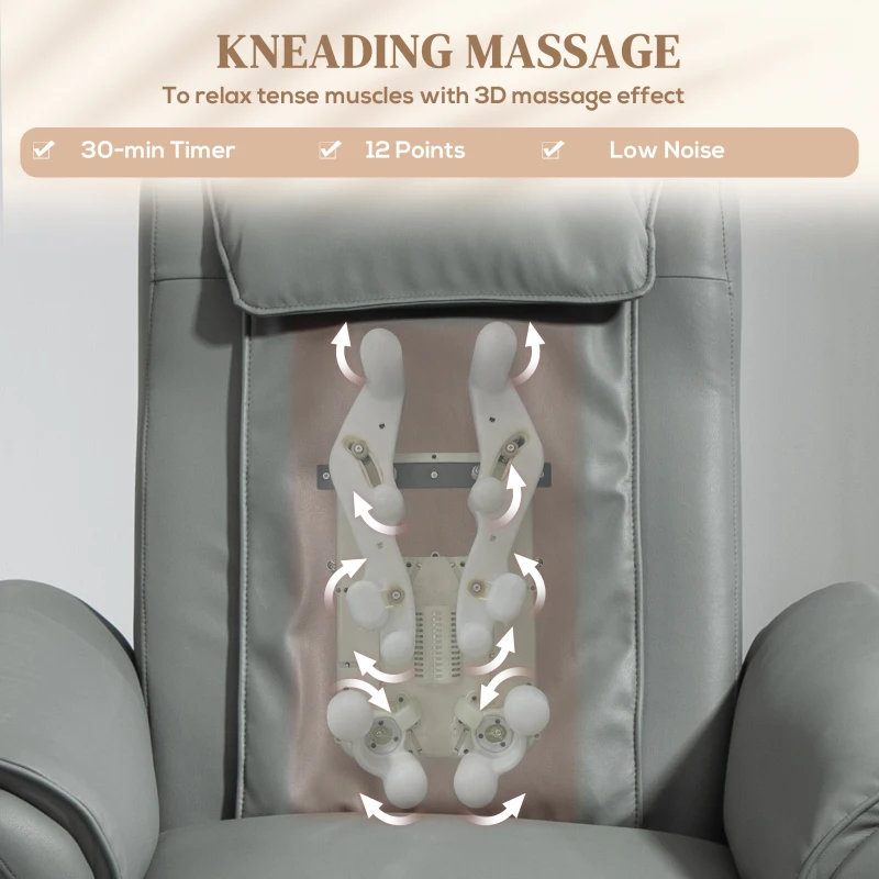 HOMCOM Recliner Armchair with 3D Kneading Massage, Breathable Leather Recliner Chair with Back Massager and Headrest, Electric Reclining Chair with Footrest, Remote, USB Port, Side Pockets for Home