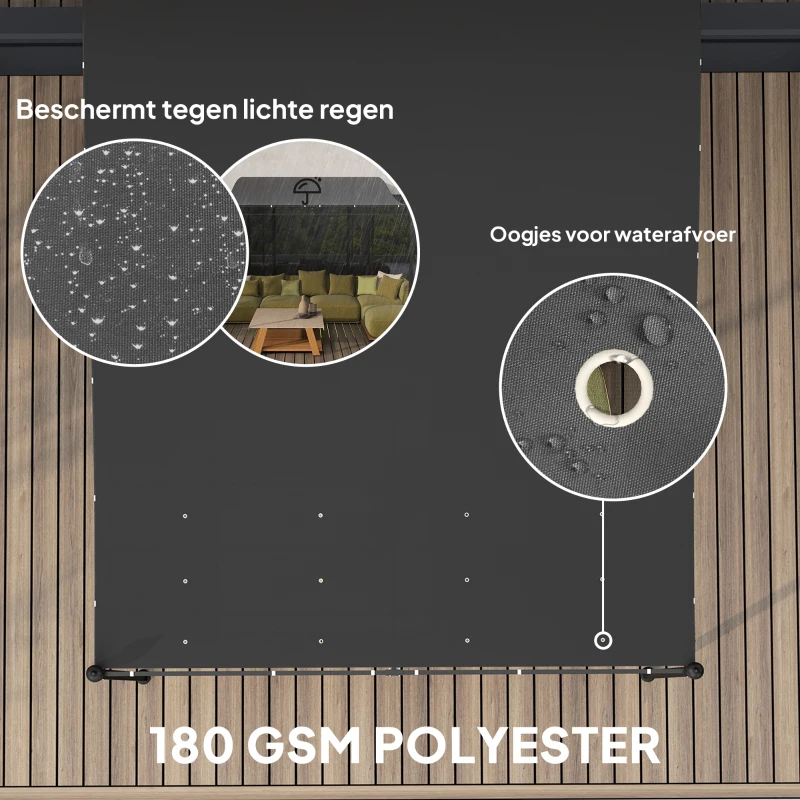 Outsunny 2,5 x 3 m Pergola, Wandgemonteerde Tuin Luifel, Waterbestendig, Metalen Frame, Afvoergaten, Schaduwdak, Donkergrijs