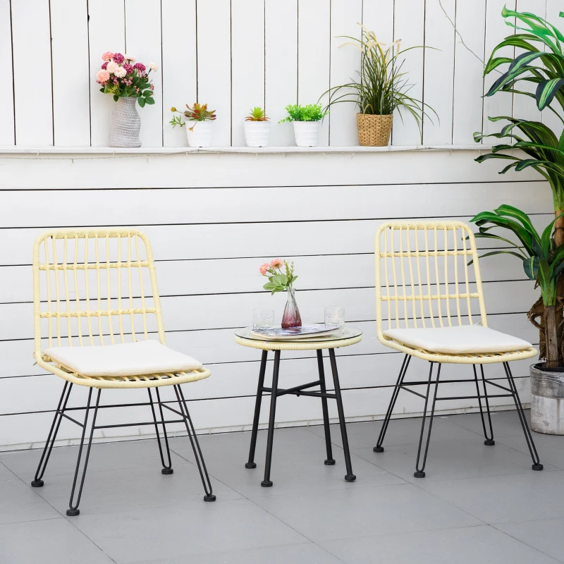 Outsunny Set Mobili da Giardino 3 Pezzi con Tavolino e Sedie in Rattan PE, Poilestere e Acciaio per Esterni, Crema