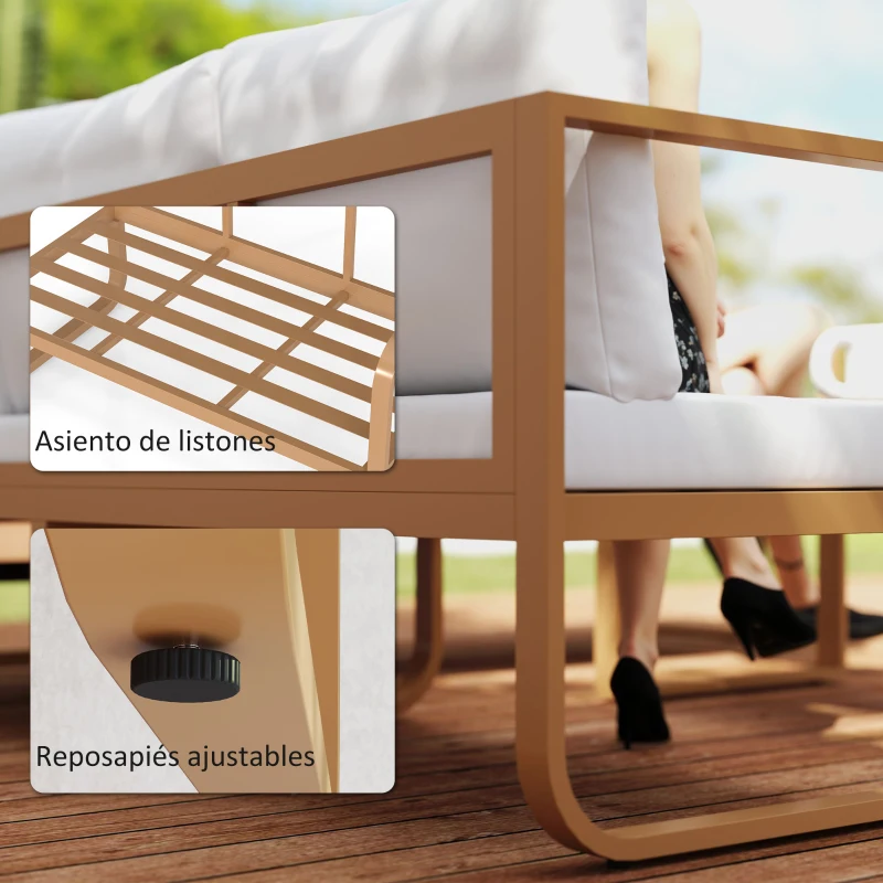 Outsunny Conjunto de Jardín de 3 Piezas con Sofá Convertible en Tumbona Cojines Cómodos y Mesa de Vidrio Templado para Exterior