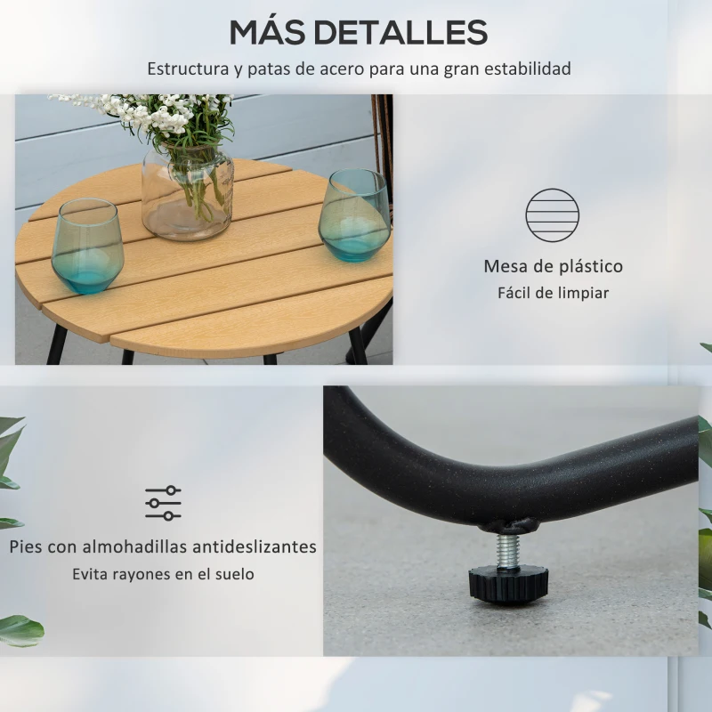 Outsunny Conjunto de Muebles de Jardín de Ratán 3 Piezas Incluye 1 Mesa y 2 Sillones con Cojines Acolchados Gris
