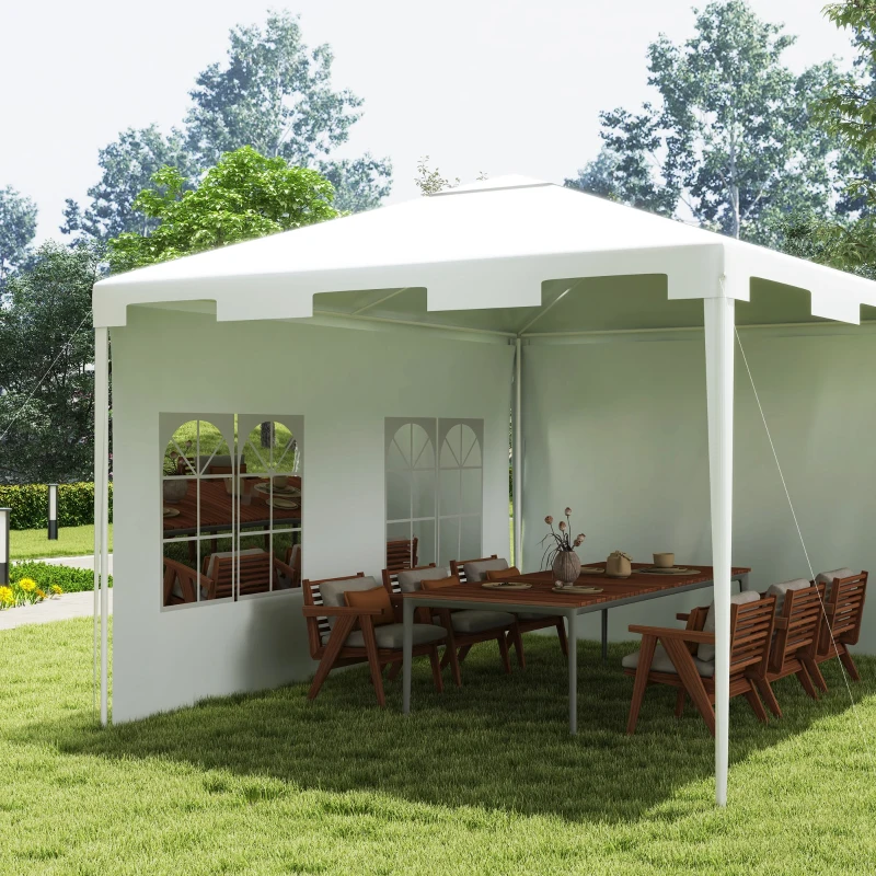 Outsunny Carpa de Jardín 395x295x255 cm Cenador Desmontable Exterior con 2 Laterales 2 Ventanas Anti-UV para Terraza Patio Blanco