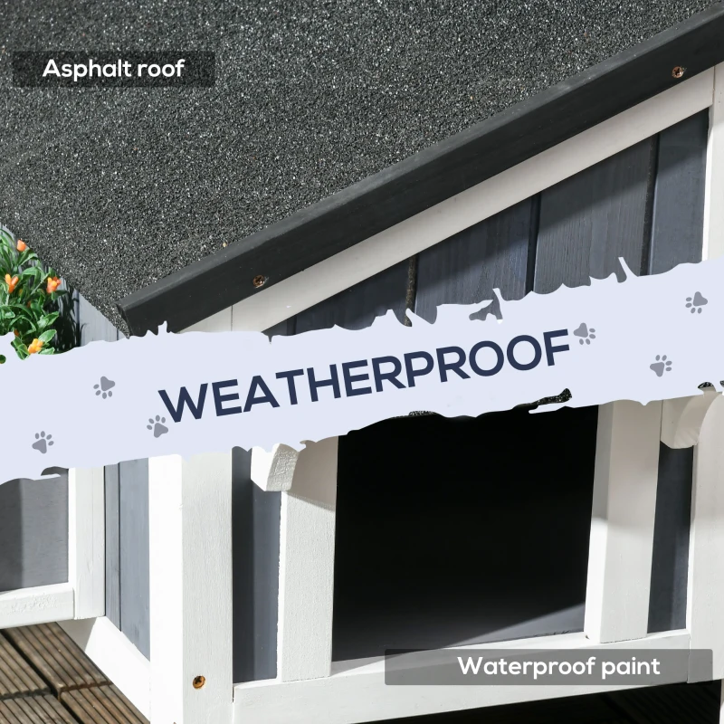 PawHut kattenhuis, dennenhout, kattenhuis, kattengrot, huisje voor kleine dieren, buiten(m-6)