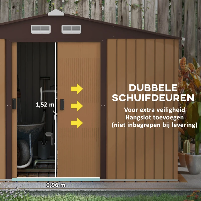 Outsunny gereedschapsschuur met fundering gereedschapsschuur tuinschuur tuinschuur metaal geel 277 x 195 x 192 cm