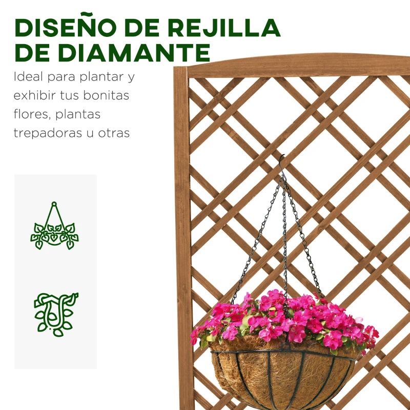 Outsunny Jardinera con Celosía de Madera para Trepadoras Cultivos Plantas en Terraza Jardín Balcón 60x30x122,5 cm Natural