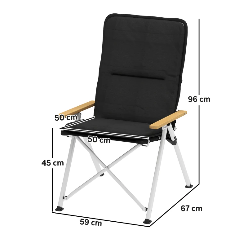 Outsunny Sillas de Camping Plegables de Aluminio con Respaldo Alto Ajustable Reposabrazos de Madera 59x67x96 cm Negro