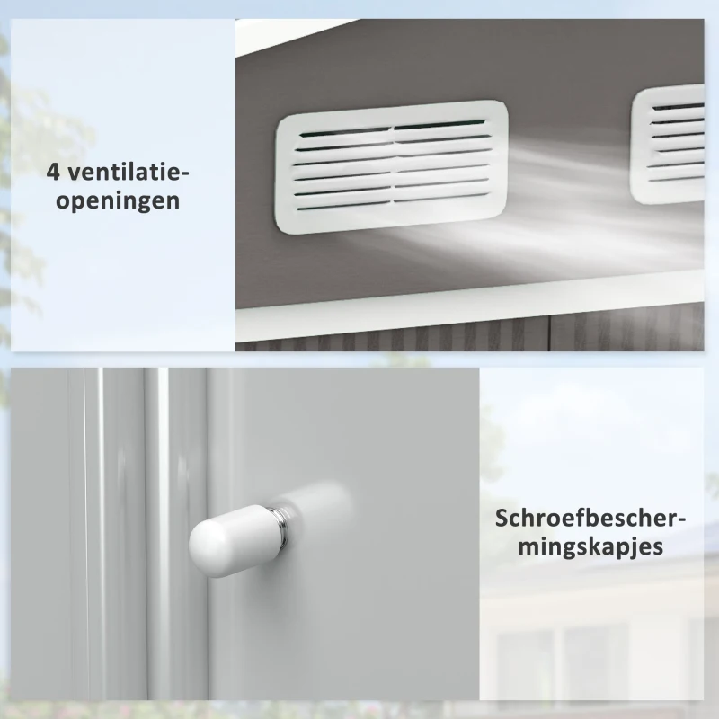 Outsunny Metalen Tuinhuis, Grote Metaal Gereedschapsschuur voor Tuin, Handwerkers, Grijs