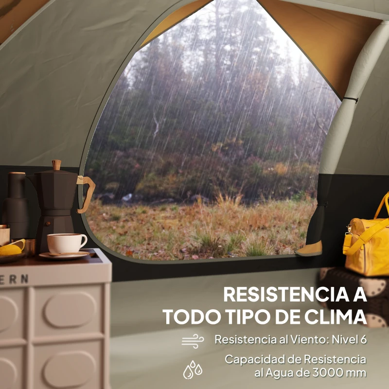 Outsunny Tienda de Camping para 4 Personas Impermeable Fácil Instalación y Bolsa de Transporte Incluida 200x200x135 cm Gris