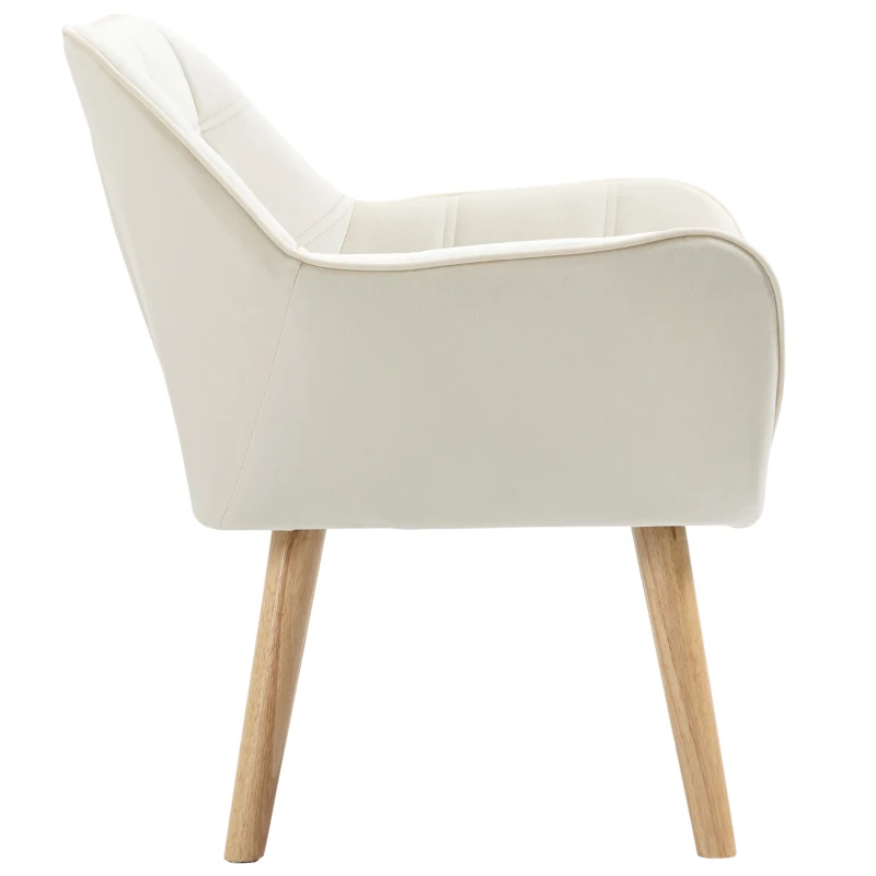 HOMCOM Polstersessel, Akzentsessel, Skandi Design, Samtoptik, bis 120 kg, Kautschukholzbeine, Creme