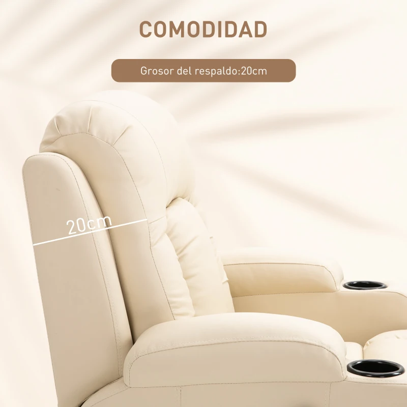 HOMCOM Sillón de Masaje Reclinable Sillón Relax con 8 Puntos de Masaje Vibrante Función de Calefacción 85x94x104 cm Crema