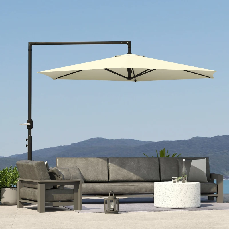 Outsunny Ombrellone da Giardino Decentrato 3x2.5 m con Base a Croce e Apertura a Manovella, Beige