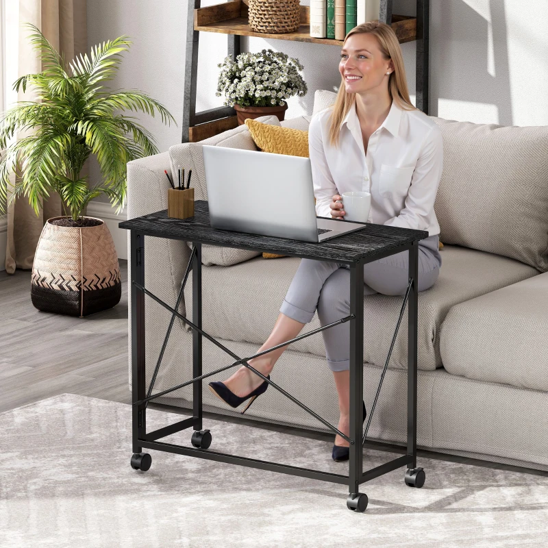 HOMCOM Escritorio Plegable con Ruedas y Estructura Resistente Ideal para Oficina y Estudio 80x40x75 cm Negro