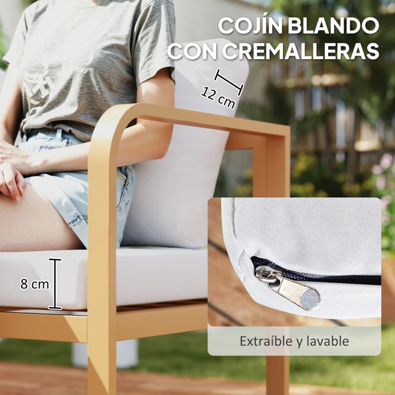 Outsunny Conjunto de Jardín de 3 Piezas con Sofá Convertible en Tumbona Cojines Cómodos y Mesa de Vidrio Templado para Exterior