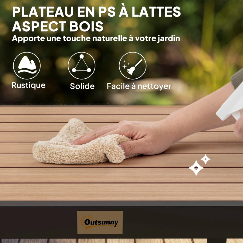 Outsunny Table à manger de jardin pour 4 personnes, en aluminium, 78 x 78 x 74 cm, couleur aspect bois naturel