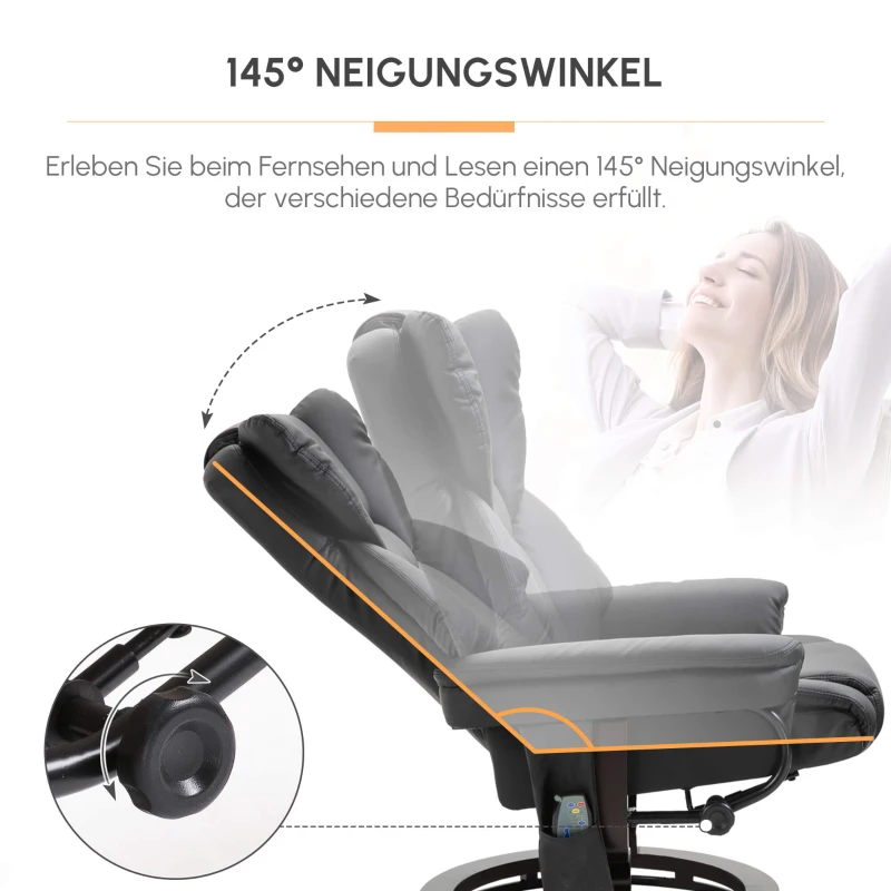 HOMCOM Relaxsessel mit Massagefunktion Fußhocker Liegefunktion Kunstleder 79 x 82 x 101 cm
