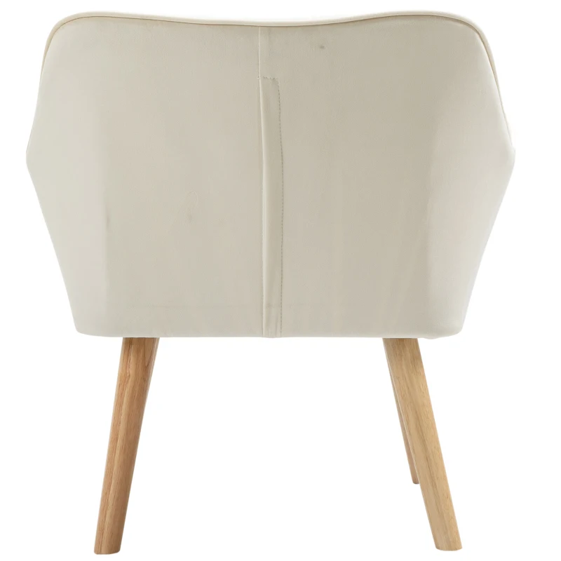 HOMCOM Polstersessel, Akzentsessel, Skandi Design, Samtoptik, bis 120 kg, Kautschukholzbeine, Creme